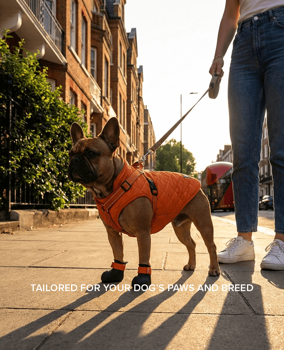 Bark & Sole custom shoes on a french bulldog