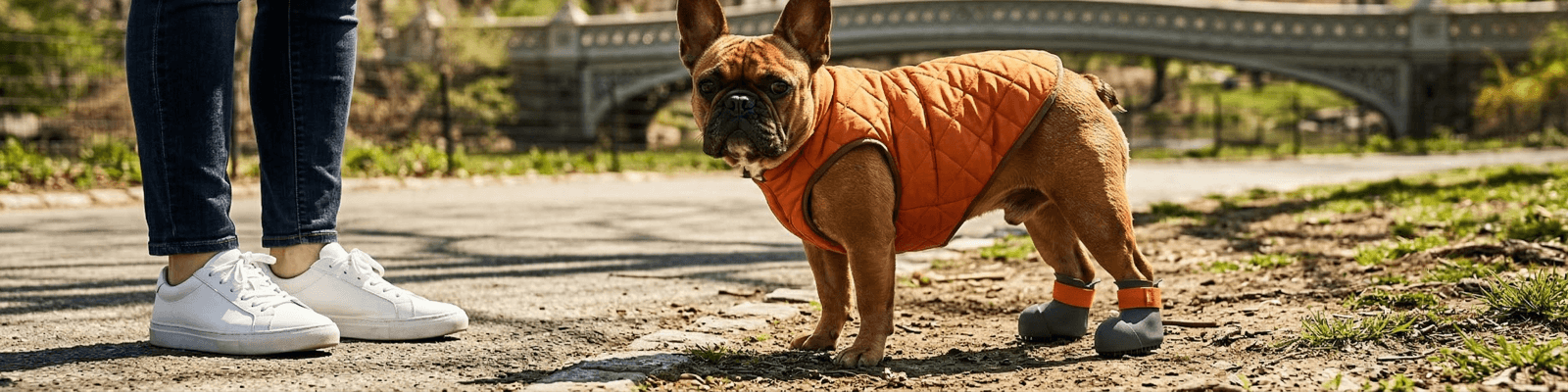 French bulldog wearing custom BARK & SOLE IVDD dog shoes