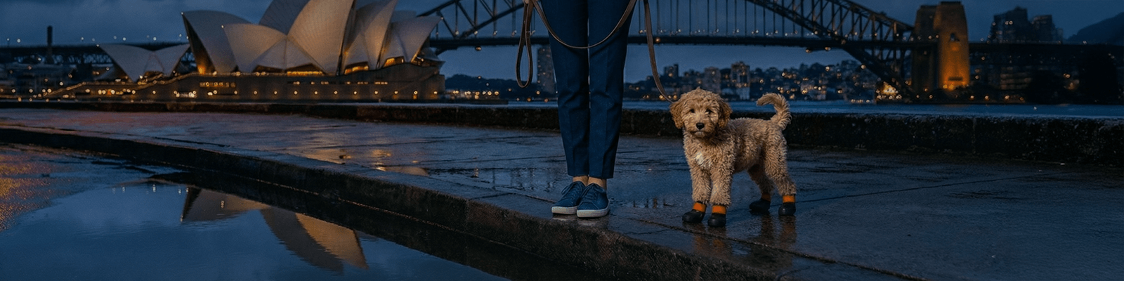 Labradoodle wearing custom bark and sole dog shoes